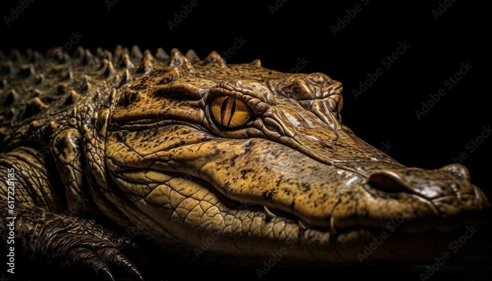 Crocodile head, teeth, and scales in close up portrait generated by AI