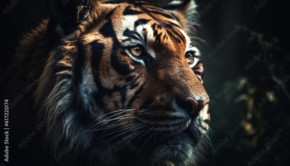 Big cat majestic stare in the wild, danger lurking nearby generated by AI