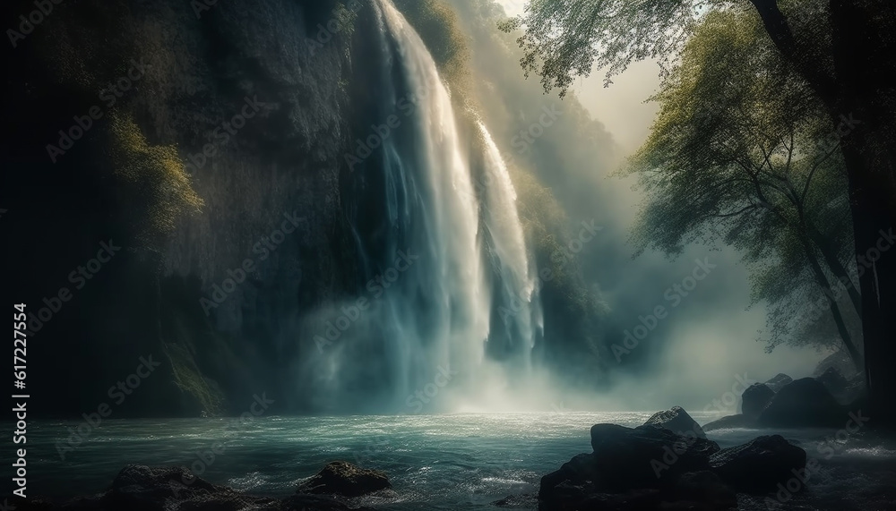 Majestic mountain landscape with flowing water and blurred motion generated by AI