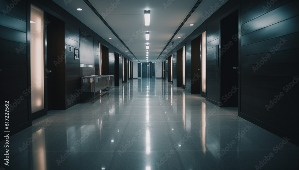 Modern architecture in a futuristic subway station with illuminated flooring generated by AI