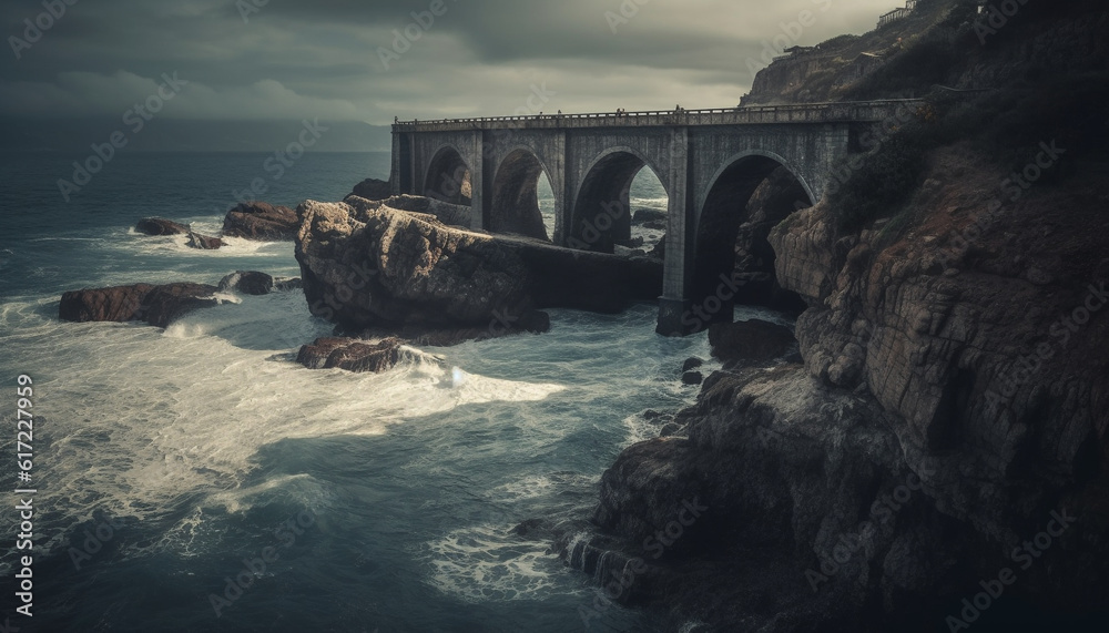 Beauty in nature Asturias coastline, cliffs, and mountains under sunset generated by AI