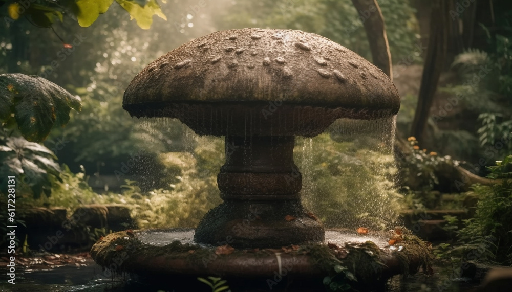 Organic mushroom growth in wet autumn forest, beauty in nature generated by AI