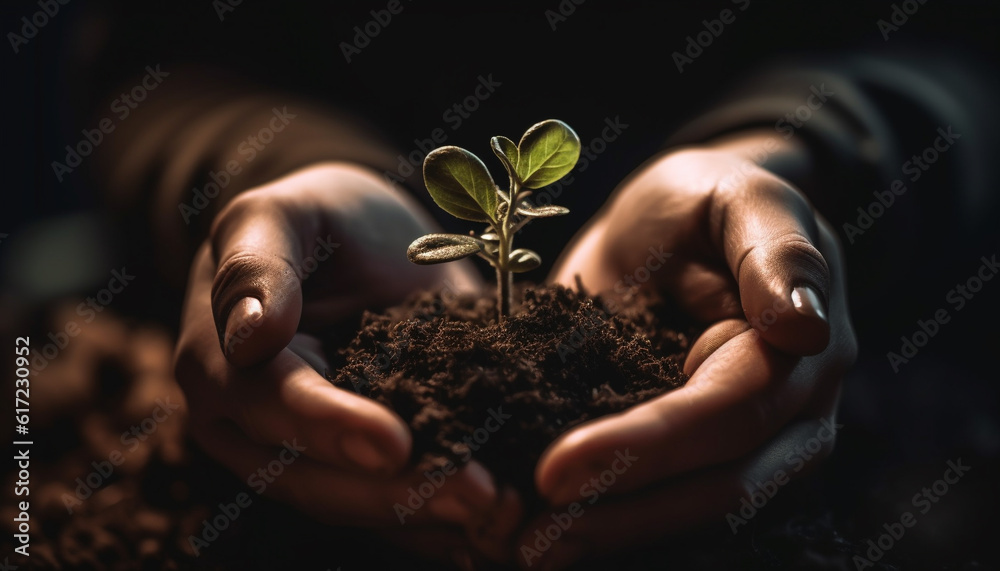 New life begins with organic growth, planting seedlings in nature generated by AI