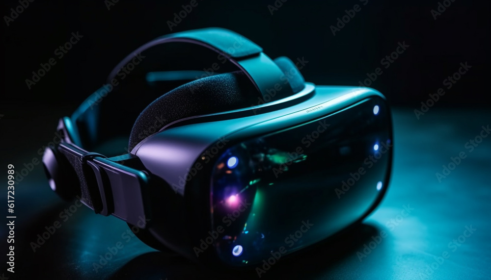 Futuristic headset with protective eyewear for virtual reality simulation generated by AI