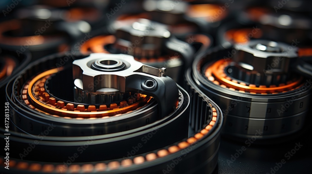 Timing chain of engine, Close-up of Belt drive of Diesel engine electric generator during scheduled 