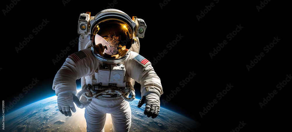 Astronaut in spacesuit floating in space. Space exploration technology. Discovery concept. Generativ