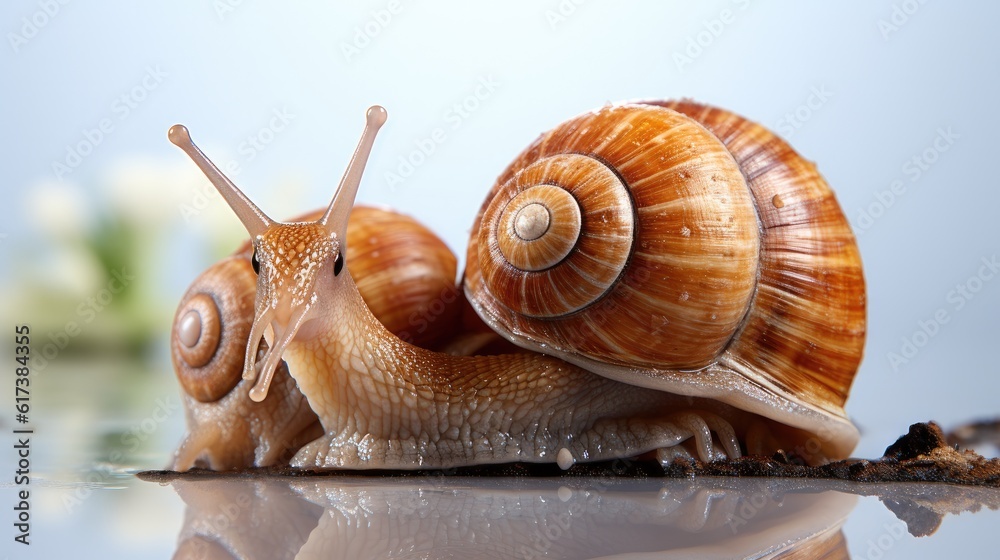 Snail, Large mollusk snails with brown striped shell.