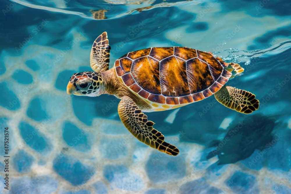 majestic sea turtle gracefully swimming in the deep blue ocean waters. Generative AI