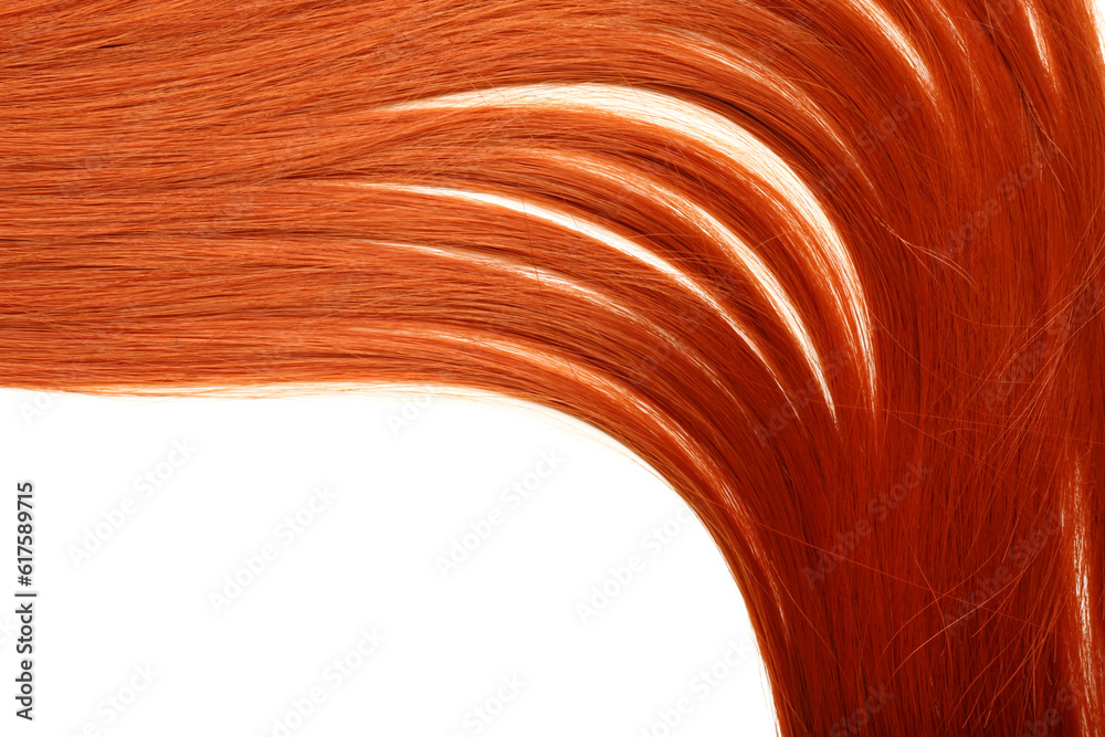 Ginger hair strand on white background, closeup