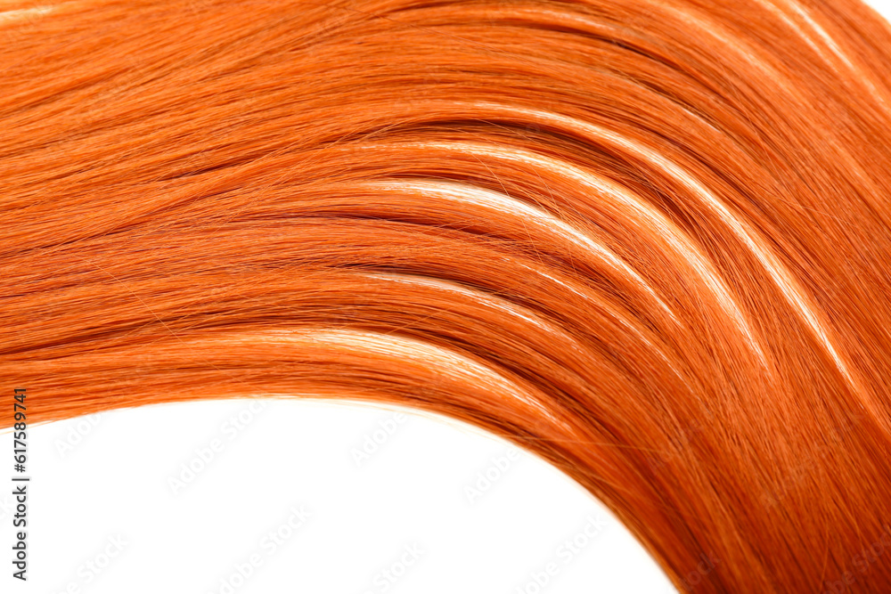 Beautiful ginger hair isolated on white background, closeup