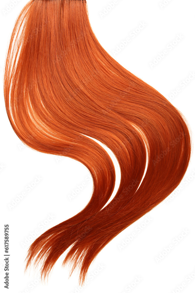 Ginger hair strand on white background, closeup