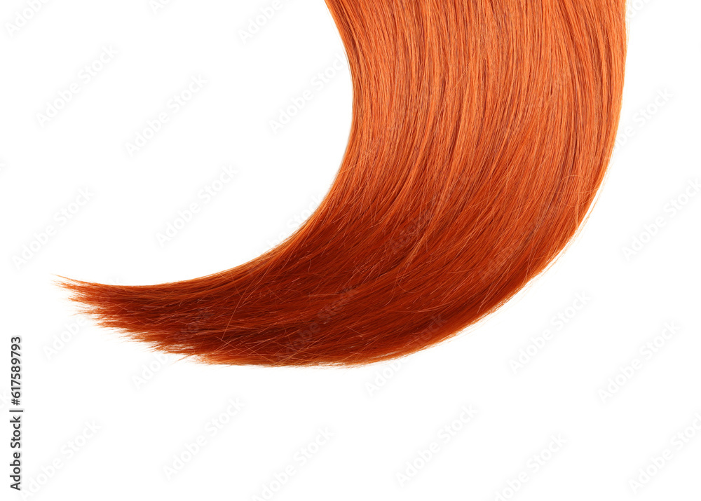 Beautiful ginger hair strand on white background, closeup