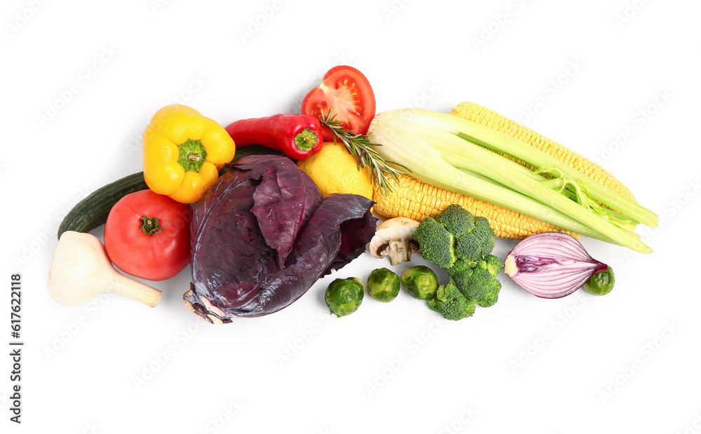 Fresh ripe vegetables on white background