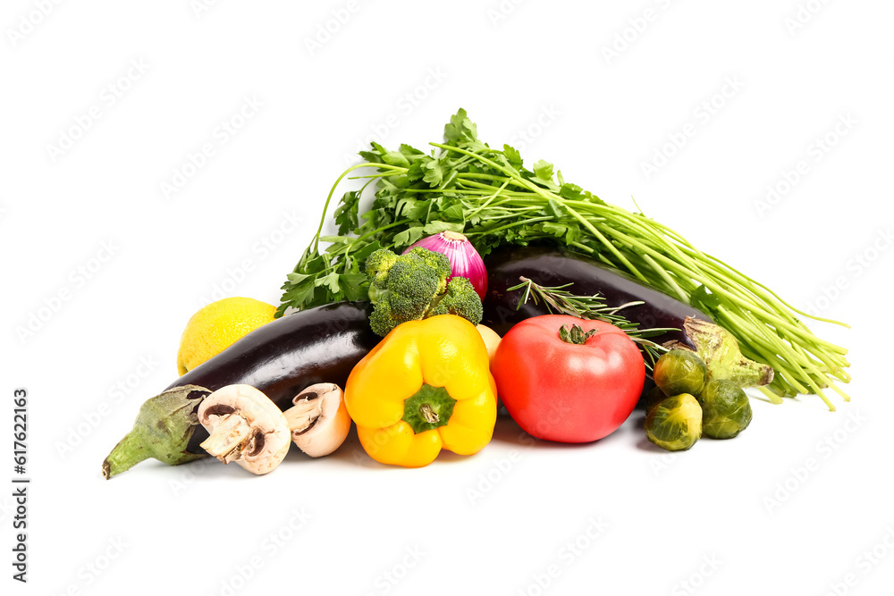 Fresh ripe vegetables on white background