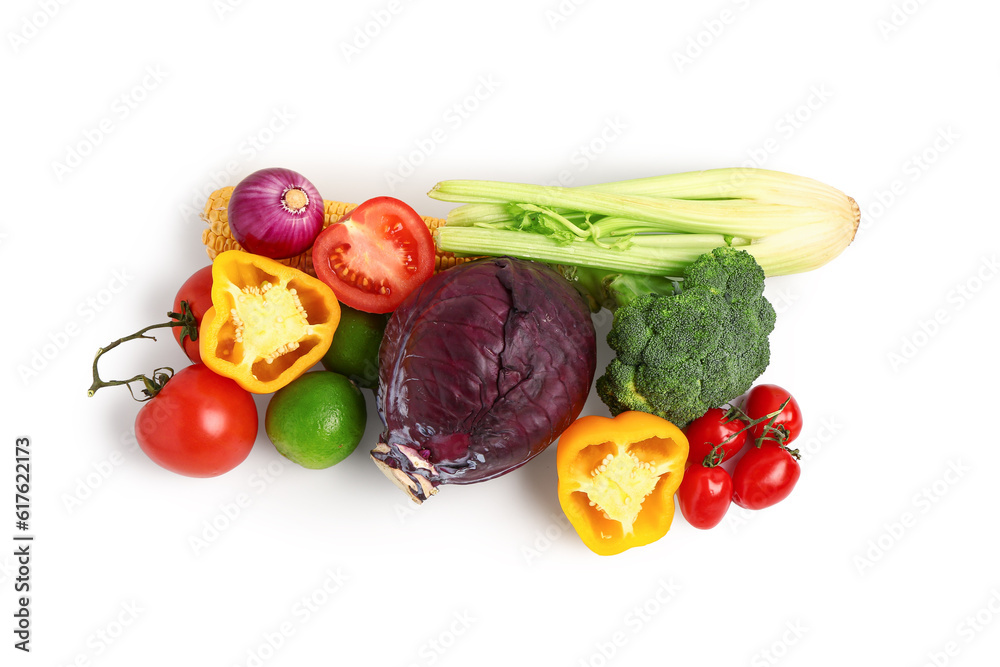 Fresh ripe vegetables on white background