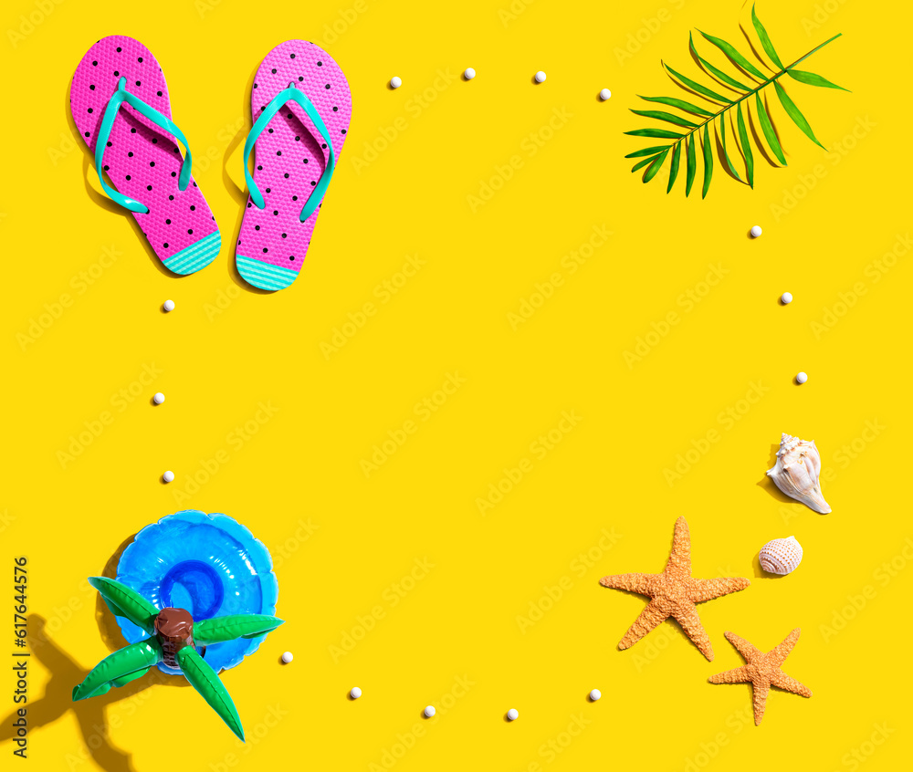 Summer concept with flip flops and starfish - flat lay