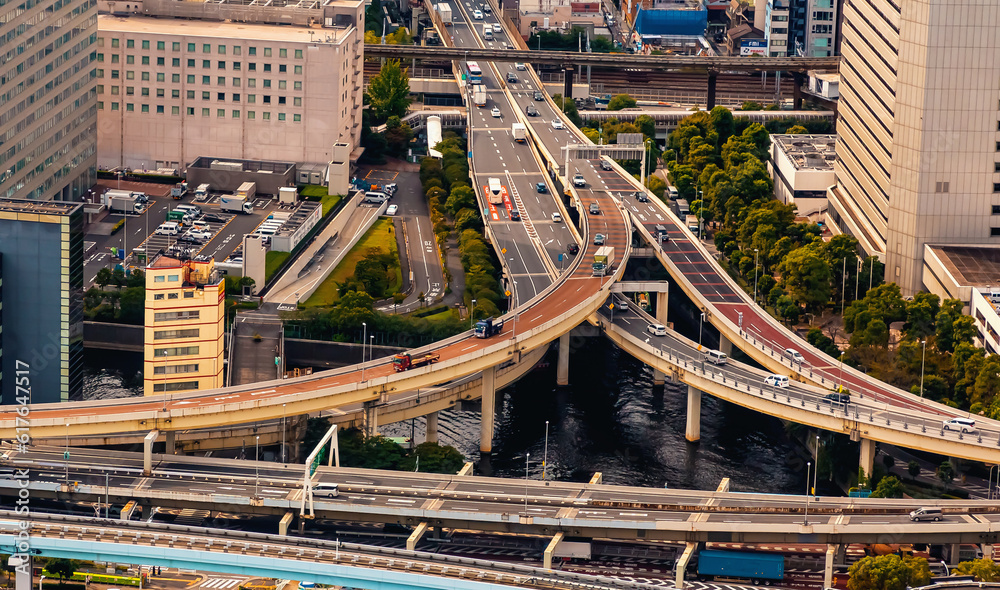 Aerial view of Minato City, Tokyo, Japan