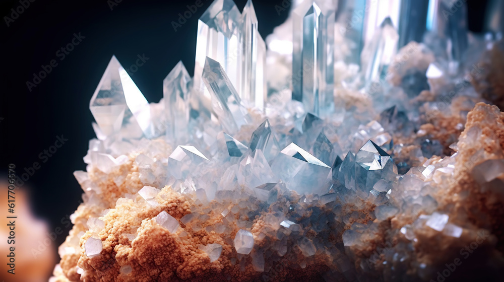 Amazing bright and shiny Scolecite crystal cluster background. Jewel mineral detailed macro. Generat