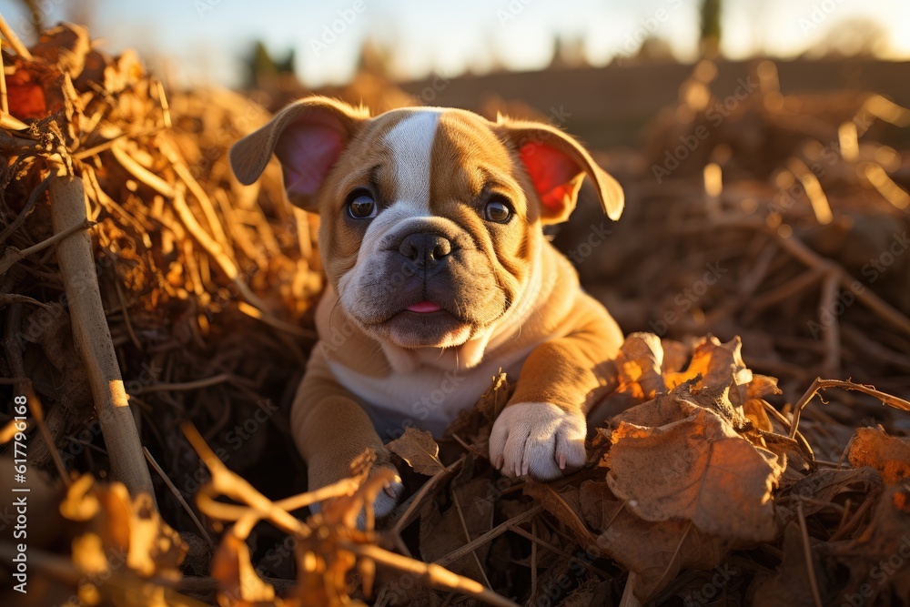 Dog is resting in nature. Generative AI