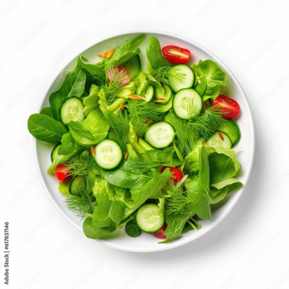 Green vegan salad isolated. Illustration AI Generative.