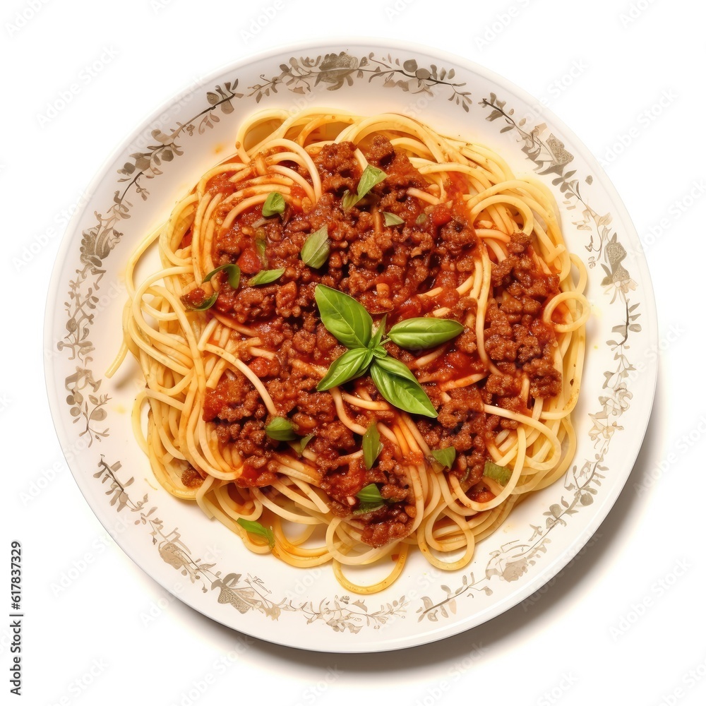 Home made Spaghetti Bolognese made with meat and pasta isolated. Illustration AI Generative