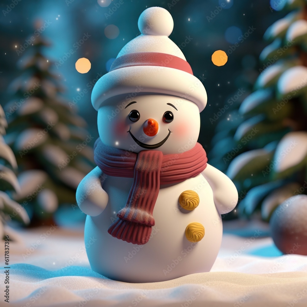 Cute Snowman Background. Illustration AI Generative