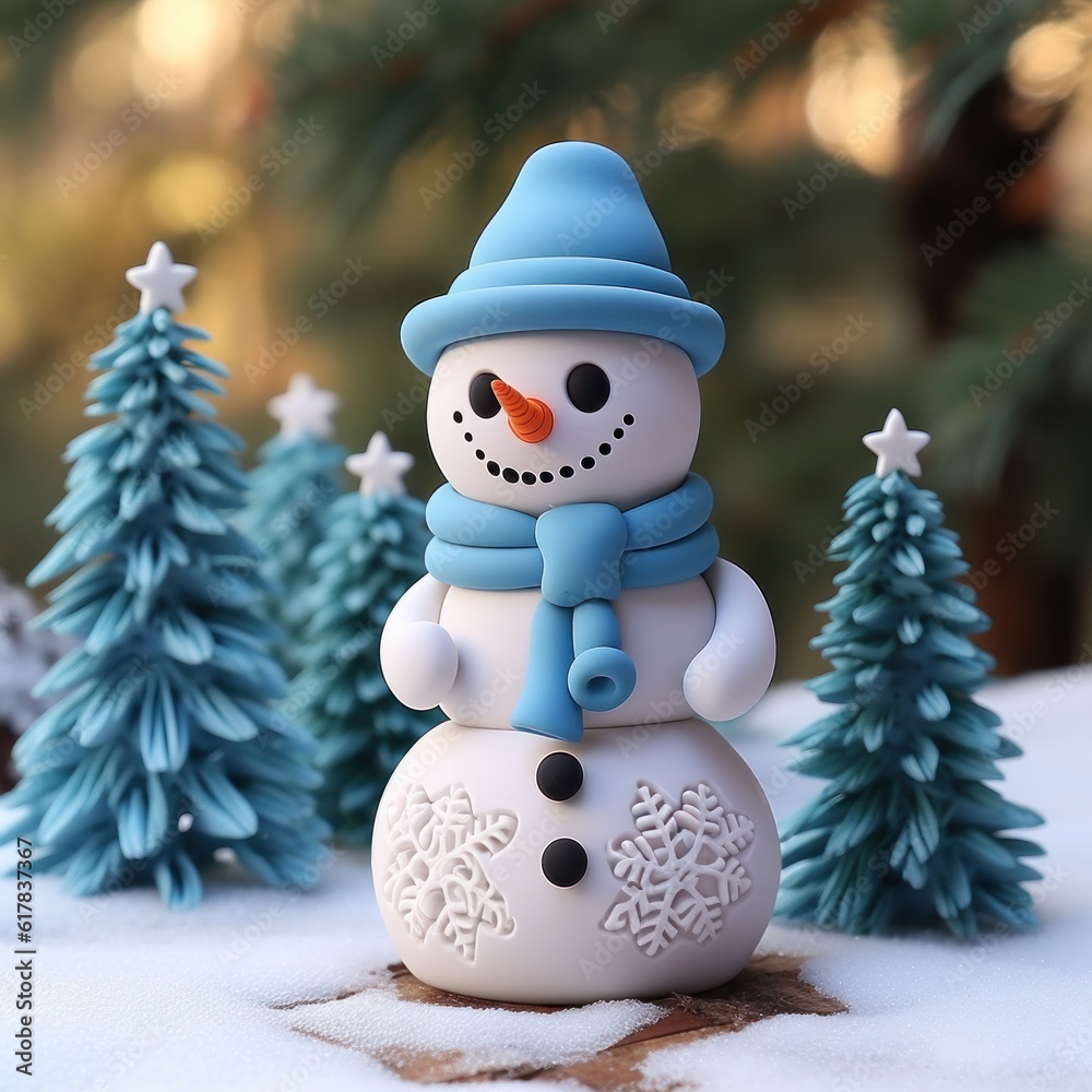 Cute Snowman Background. Illustration AI Generative