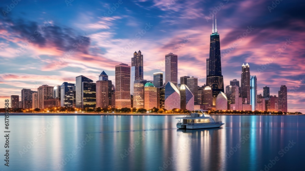 Chicago skyline background Illustration AI Generative.