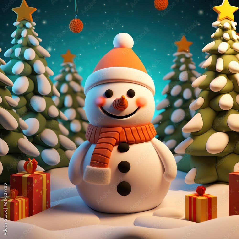 Cute Snowman Background. Illustration AI Generative