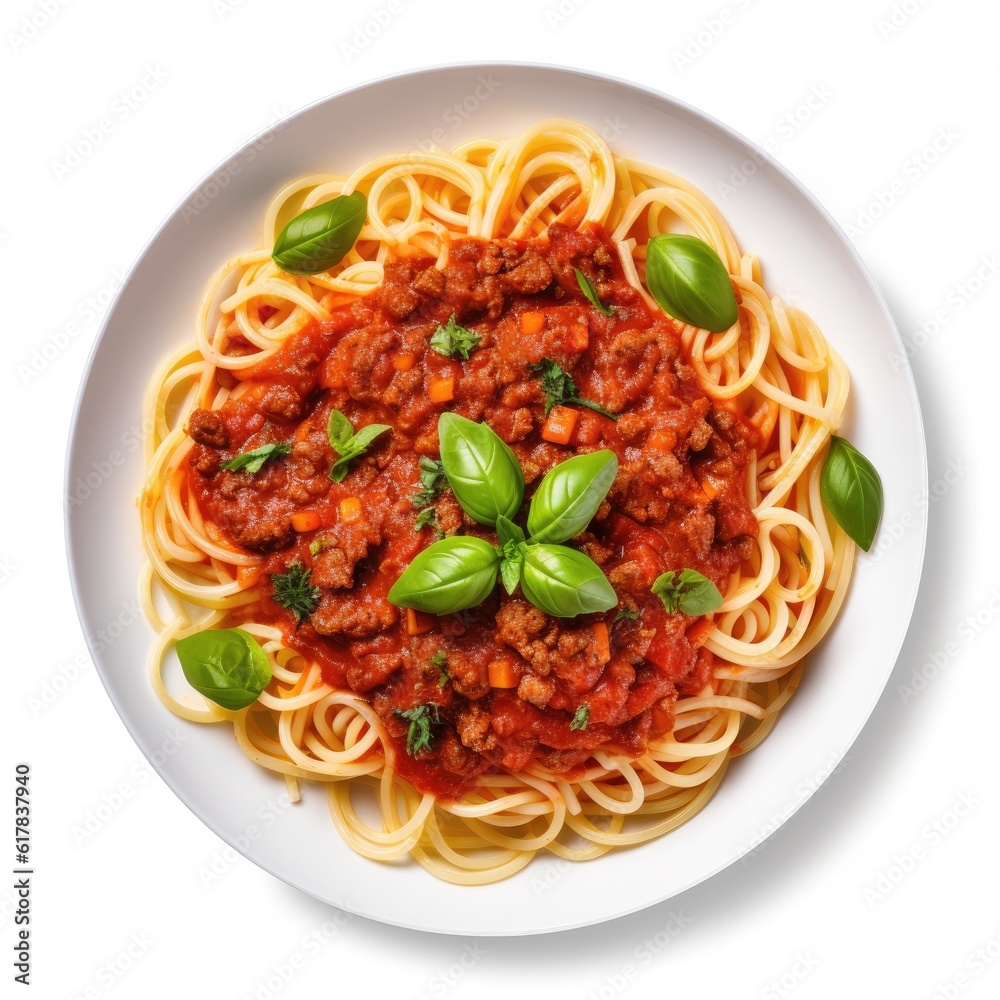 Home made Spaghetti Bolognese made with meat and pasta isolated. Illustration AI Generative