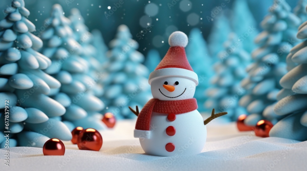 Cute Snowman Background. Illustration AI Generative