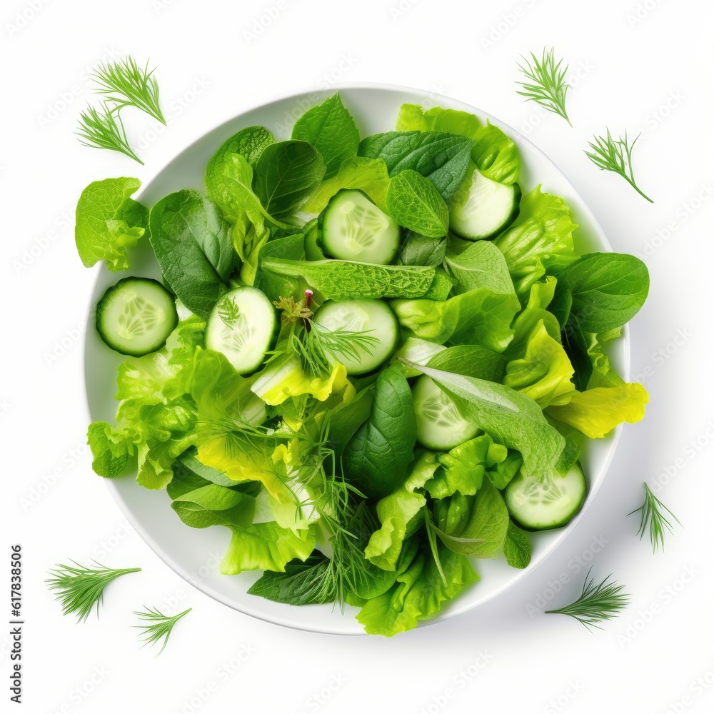 Green vegan salad isolated. Illustration AI Generative.