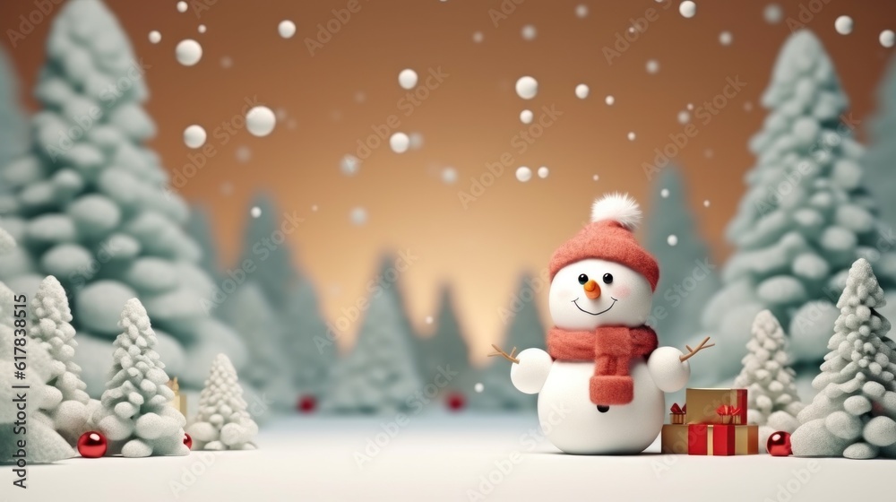 Cute Snowman Background. Illustration AI Generative