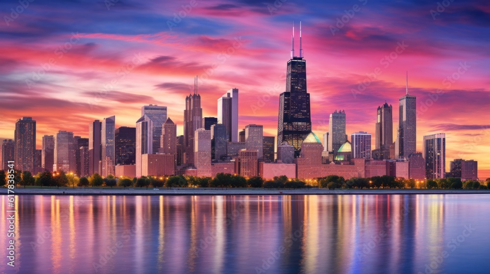 Chicago skyline background Illustration AI Generative.