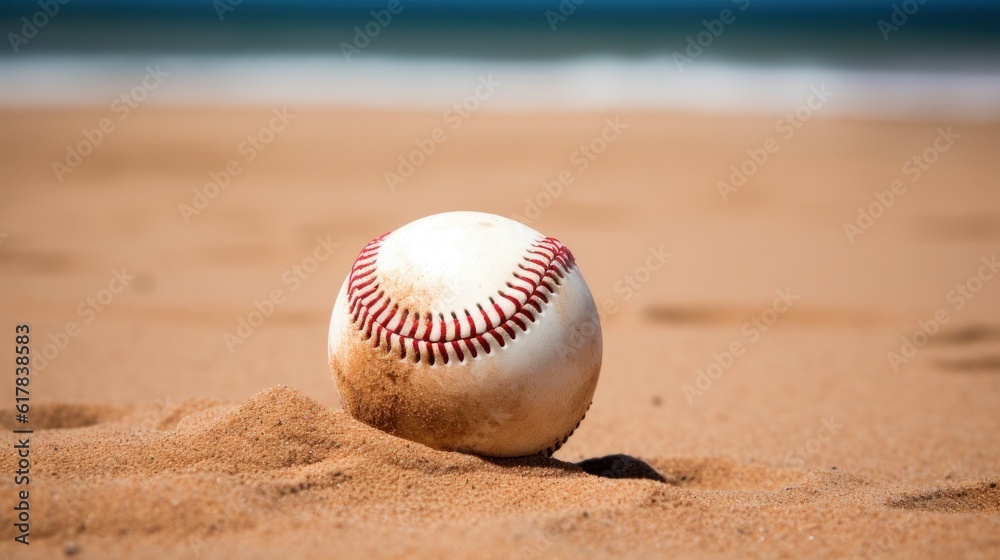 Softball on sand background Illustration AI Generative.