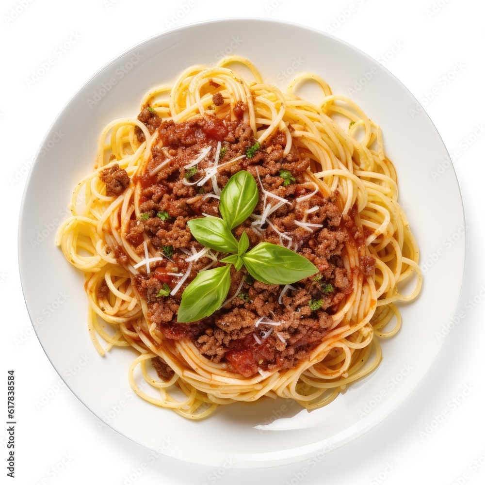 Home made Spaghetti Bolognese made with meat and pasta isolated. Illustration AI Generative