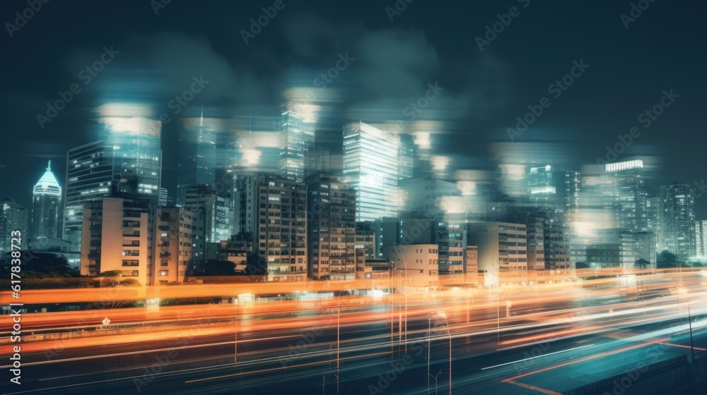 Night traffic city street. Illustration AI Generative.