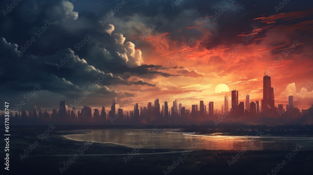 Chicago skyline background Illustration AI Generative.