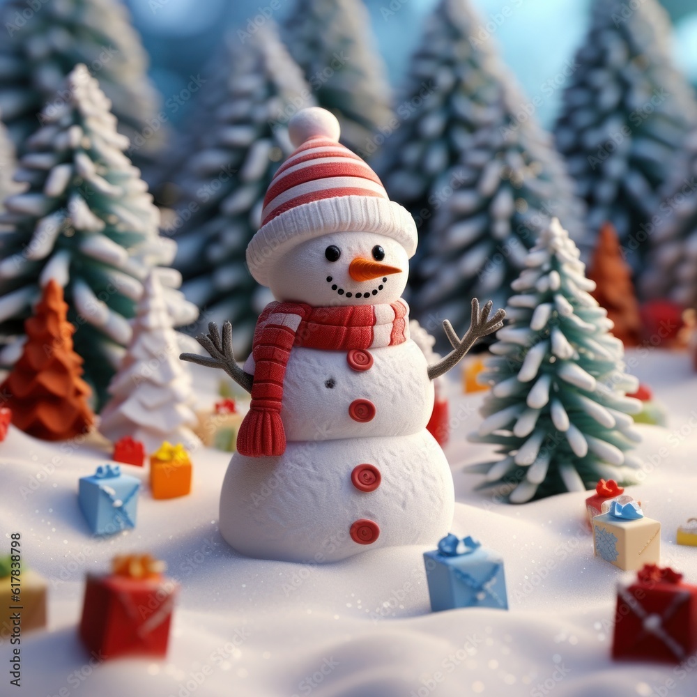 Cute Snowman Background. Illustration AI Generative