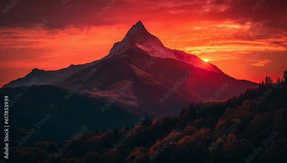 Majestic mountain range at dusk, a tranquil scene of beauty generated by AI