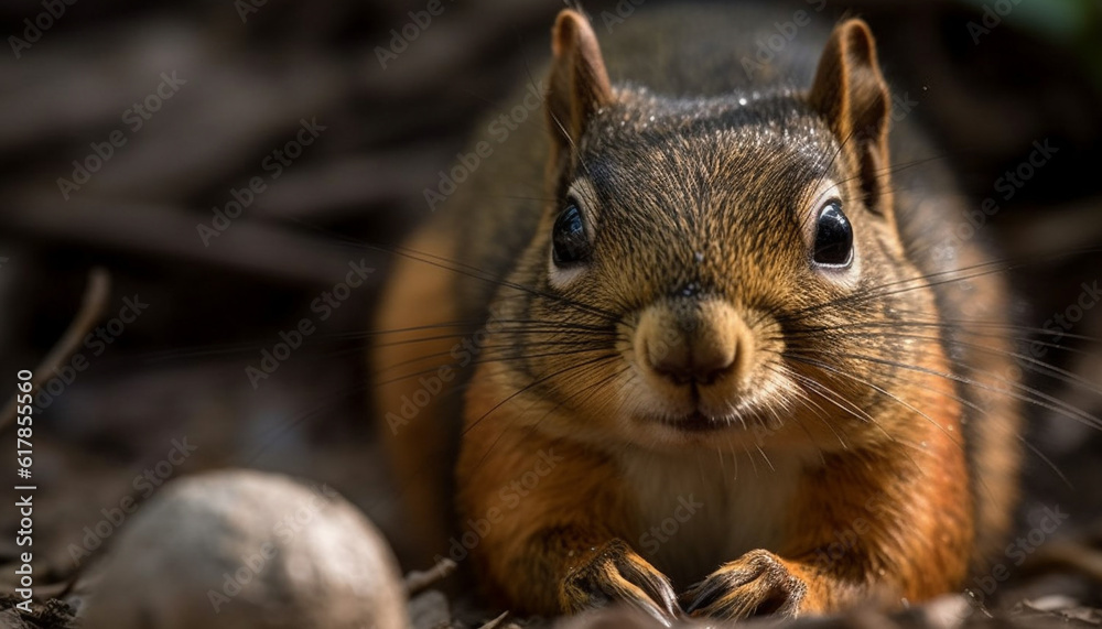 Fluffy mammal sitting in grass, looking at camera with alertness generated by AI