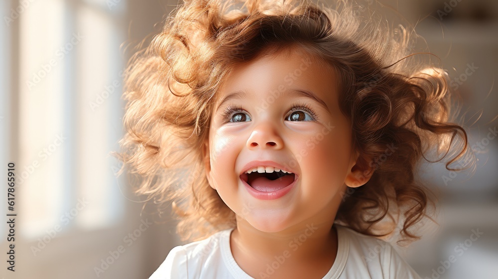 Close up of little boy laughing.