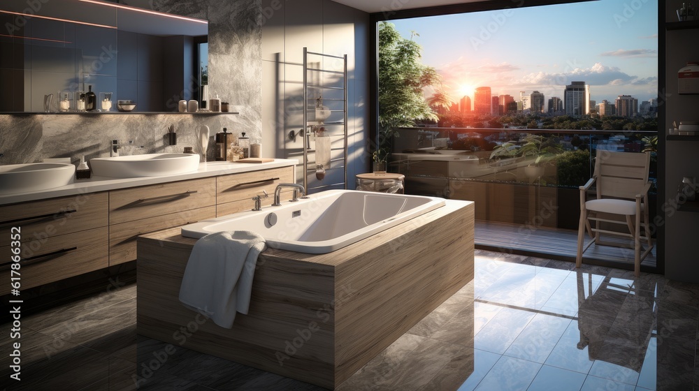 Interior of a modern apartment bathroom.