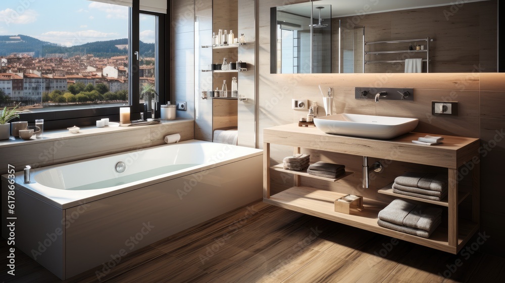 Bathtub in the modern interior, Modern bathroom.