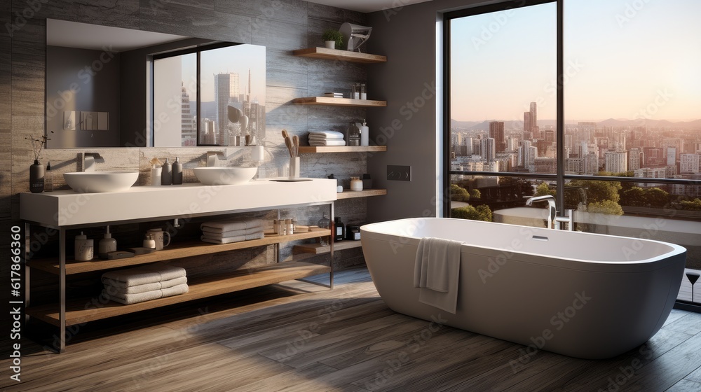 Interior of a modern apartment bathroom.