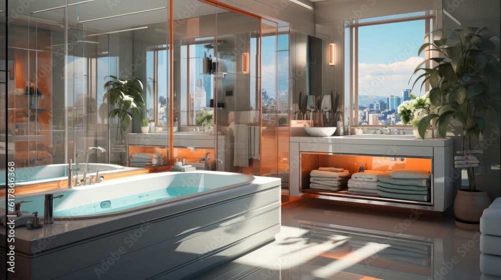 Bathtub in the modern interior, Modern bathroom.