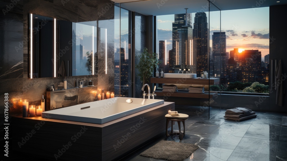 Bathtub in the modern interior, Modern bathroom.