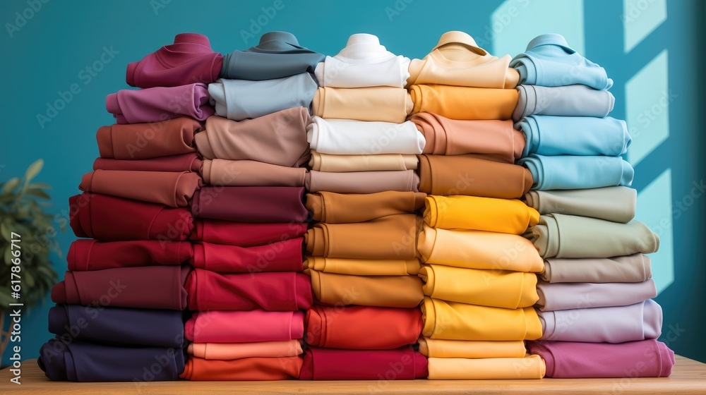 Pile of t shirts with with a clean background.