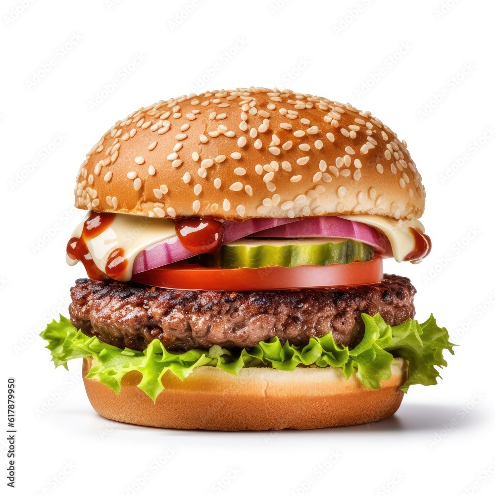 Beef burger isolated. Illustration AI Generative.