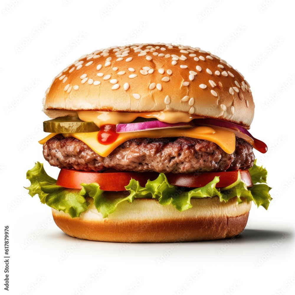 Beef burger isolated. Illustration AI Generative.